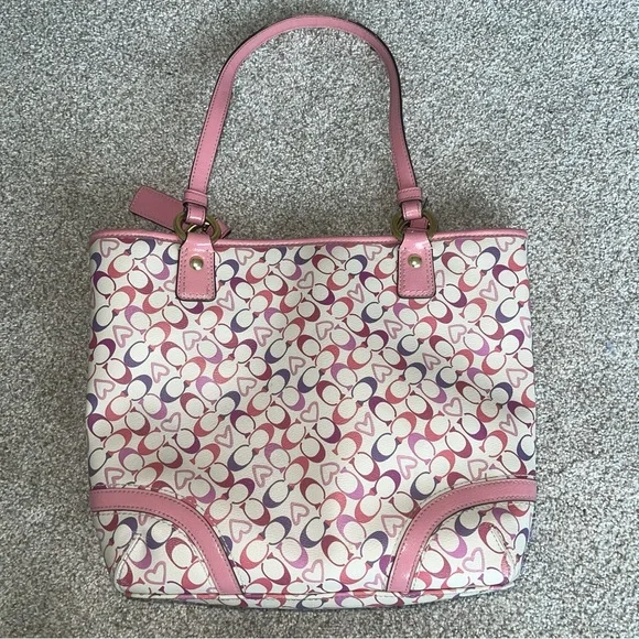Vintage Coach Chelsea Signature Waverly Hearts Tote Shoulder Bag L1169-F18426